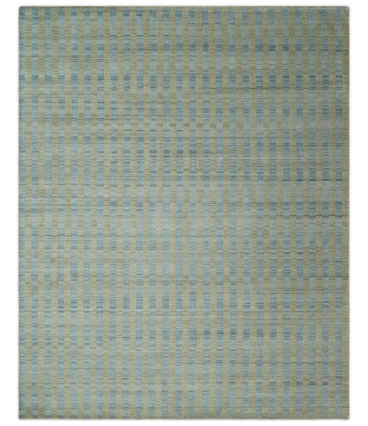 8x10 Hand Made Modern Stripes Camel and Silver Scandinavian Blended Wool Flatwoven Area Rug | KE20 - The Rug Decor