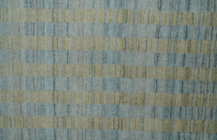 8x10 Hand Made Modern Stripes Camel and Silver Scandinavian Blended Wool Flatwoven Area Rug | KE20 - The Rug Decor