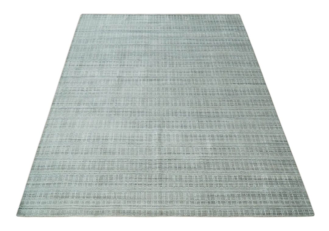 8x10 Hand Made Shaded Scandinavian White, Camel and Gray Blended Wool Flatwoven Area Rug | KE25 - The Rug Decor