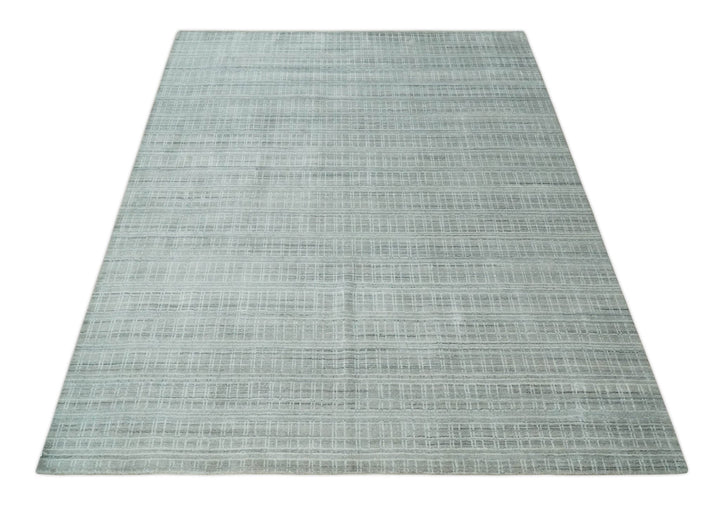 8x10 Hand Made Shaded Scandinavian White, Camel and Gray Blended Wool Flatwoven Area Rug | KE25 - The Rug Decor