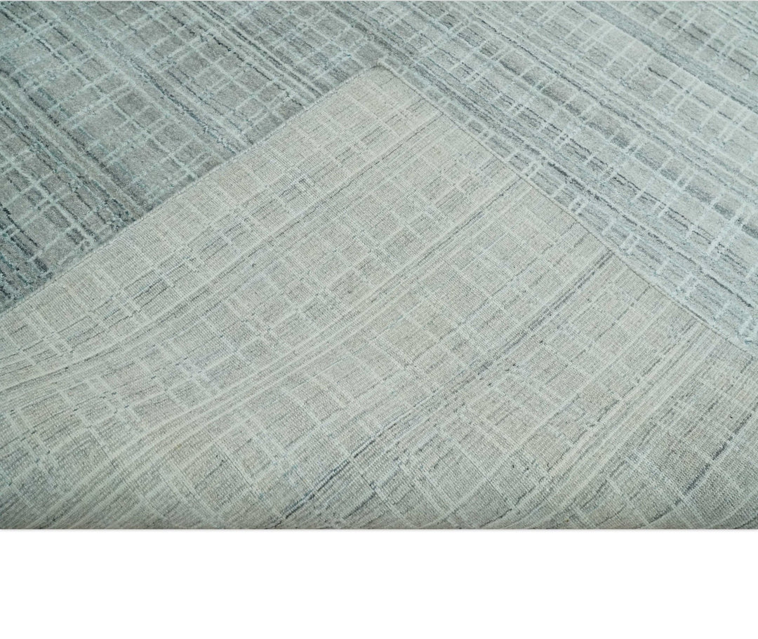 8x10 Hand Made Shaded Scandinavian White, Camel and Gray Blended Wool Flatwoven Area Rug | KE25 - The Rug Decor