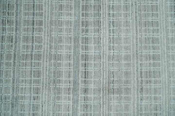 8x10 Hand Made Shaded Scandinavian White, Camel and Gray Blended Wool Flatwoven Area Rug | KE25 - The Rug Decor