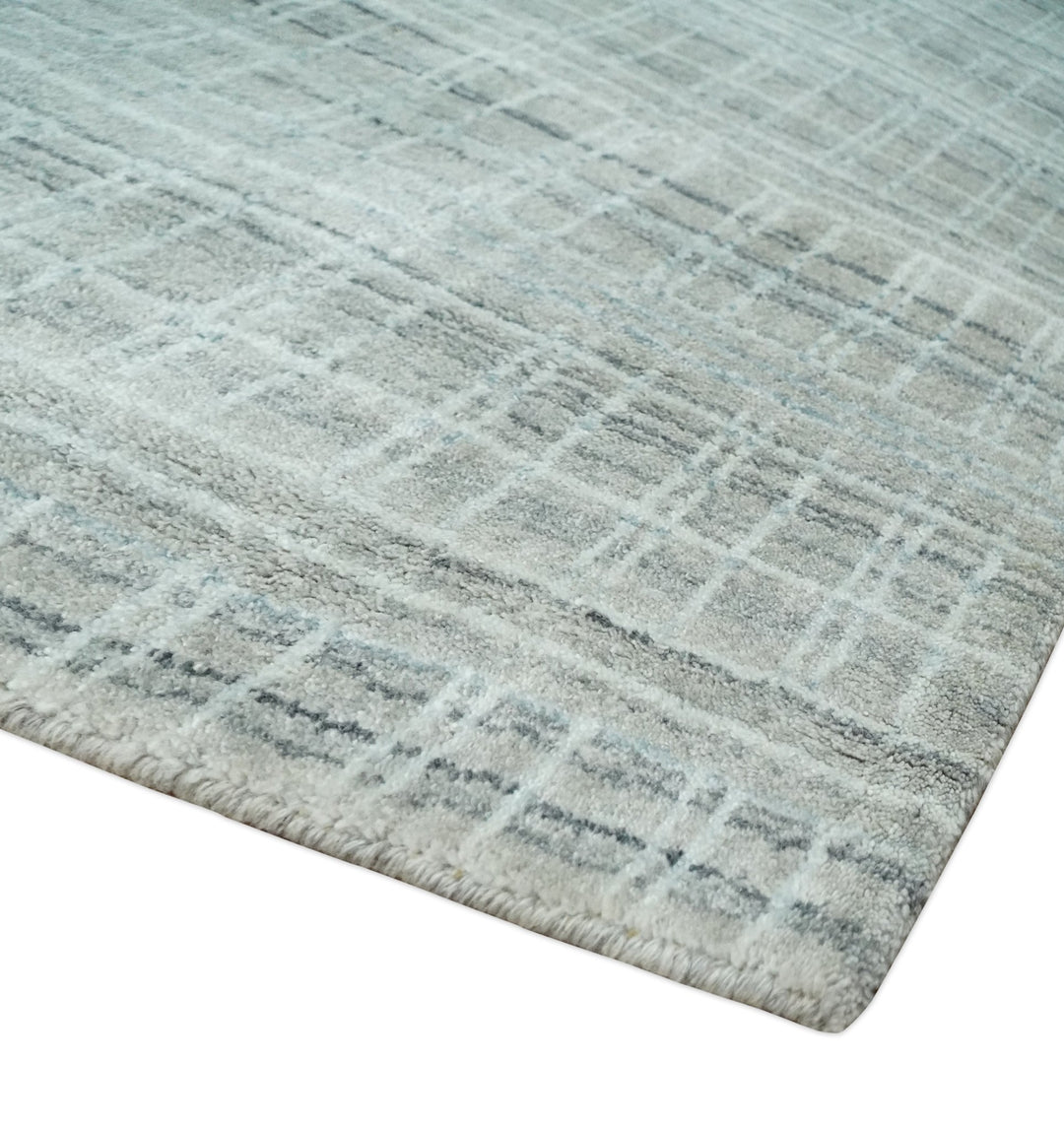8x10 Hand Made Shaded Scandinavian White, Camel and Gray Blended Wool Flatwoven Area Rug | KE25 - The Rug Decor