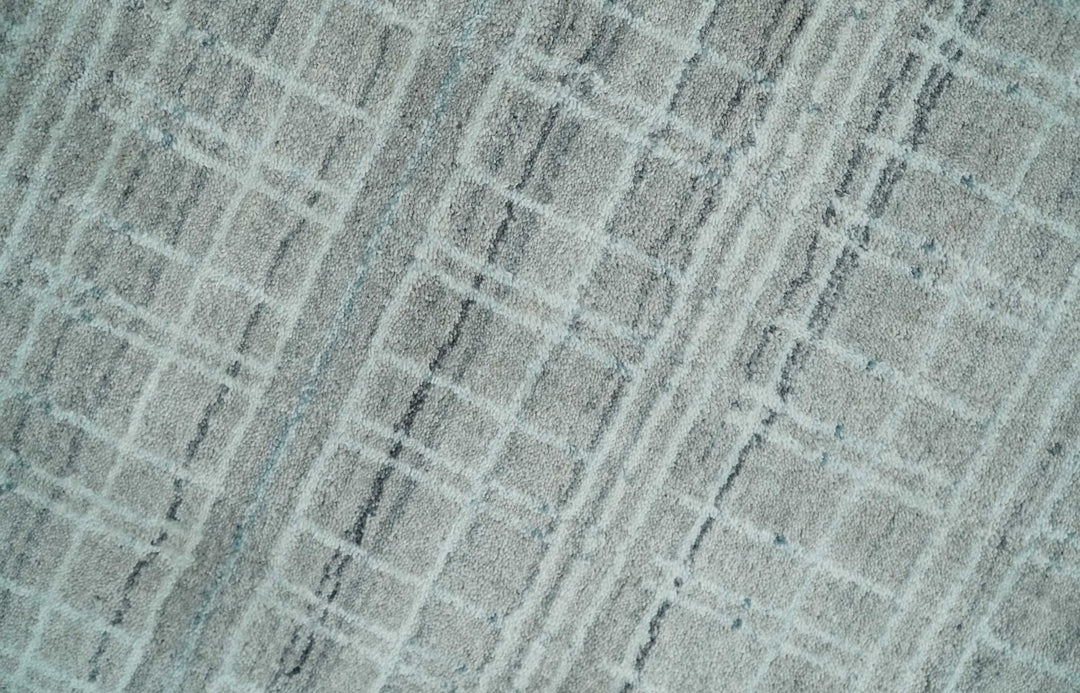 8x10 Hand Made Shaded Scandinavian White, Camel and Gray Blended Wool Flatwoven Area Rug | KE25 - The Rug Decor