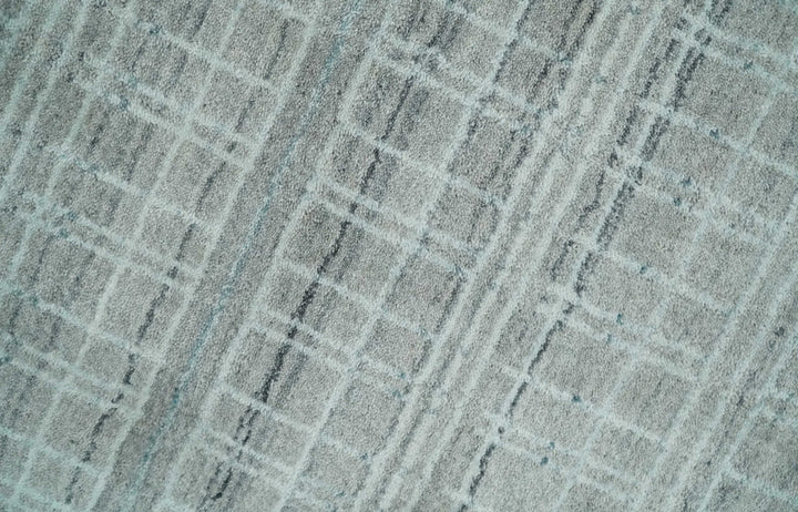 8x10 Hand Made Shaded Scandinavian White, Camel and Gray Blended Wool Flatwoven Area Rug | KE25 - The Rug Decor