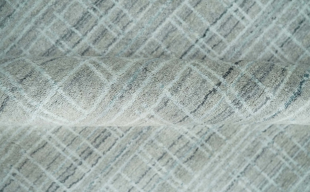 8x10 Hand Made Shaded Scandinavian White, Camel and Gray Blended Wool Flatwoven Area Rug | KE25 - The Rug Decor