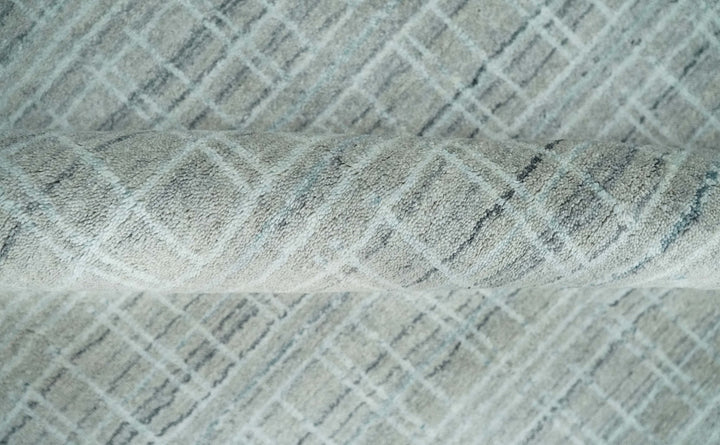 8x10 Hand Made Shaded Scandinavian White, Camel and Gray Blended Wool Flatwoven Area Rug | KE25 - The Rug Decor