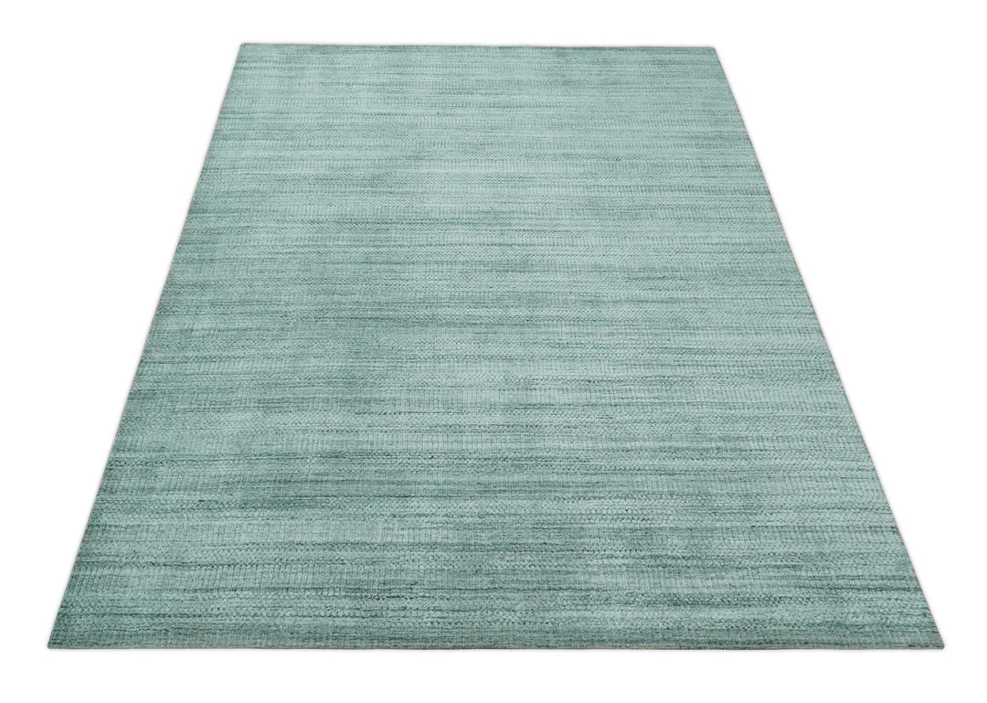 8x10 Hand Made Silver and Teal Solid Scandinavian Blended Wool Flatwoven Area Rug | KE27 - The Rug Decor
