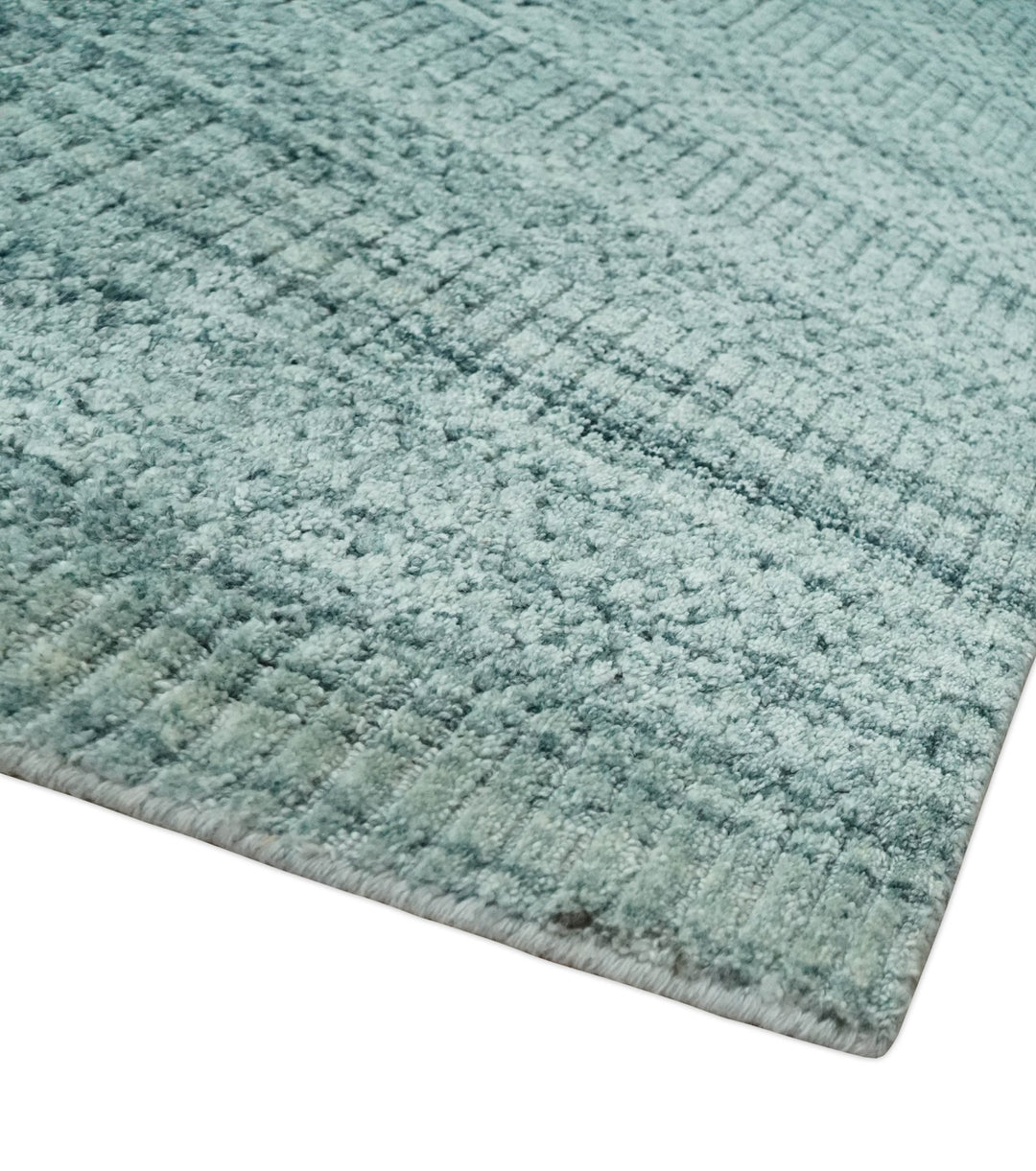 8x10 Hand Made Silver and Teal Solid Scandinavian Blended Wool Flatwoven Area Rug | KE27 - The Rug Decor