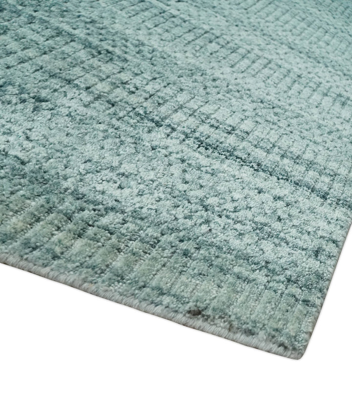 8x10 Hand Made Silver and Teal Solid Scandinavian Blended Wool Flatwoven Area Rug | KE27 - The Rug Decor