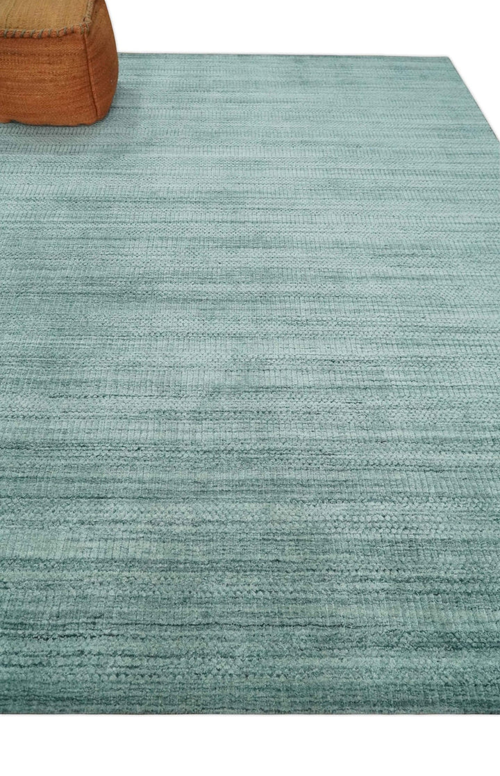 8x10 Hand Made Silver and Teal Solid Scandinavian Blended Wool Flatwoven Area Rug | KE27 - The Rug Decor