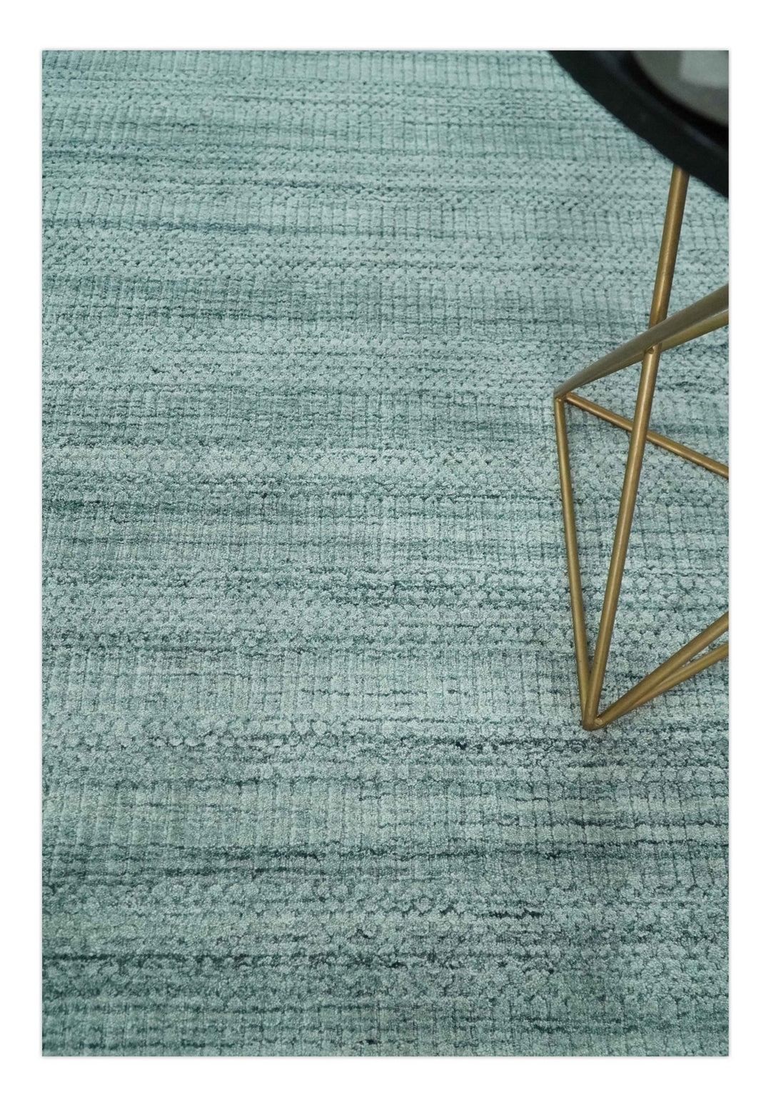 8x10 Hand Made Silver and Teal Solid Scandinavian Blended Wool Flatwoven Area Rug | KE27 - The Rug Decor