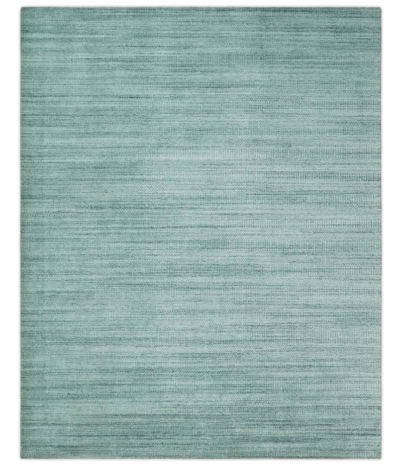 8x10 Hand Made Silver and Teal Solid Scandinavian Blended Wool Flatwoven Area Rug | KE27 - The Rug Decor