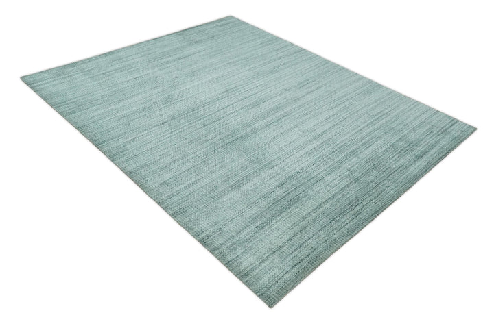 8x10 Hand Made Silver and Teal Solid Scandinavian Blended Wool Flatwoven Area Rug | KE27 - The Rug Decor