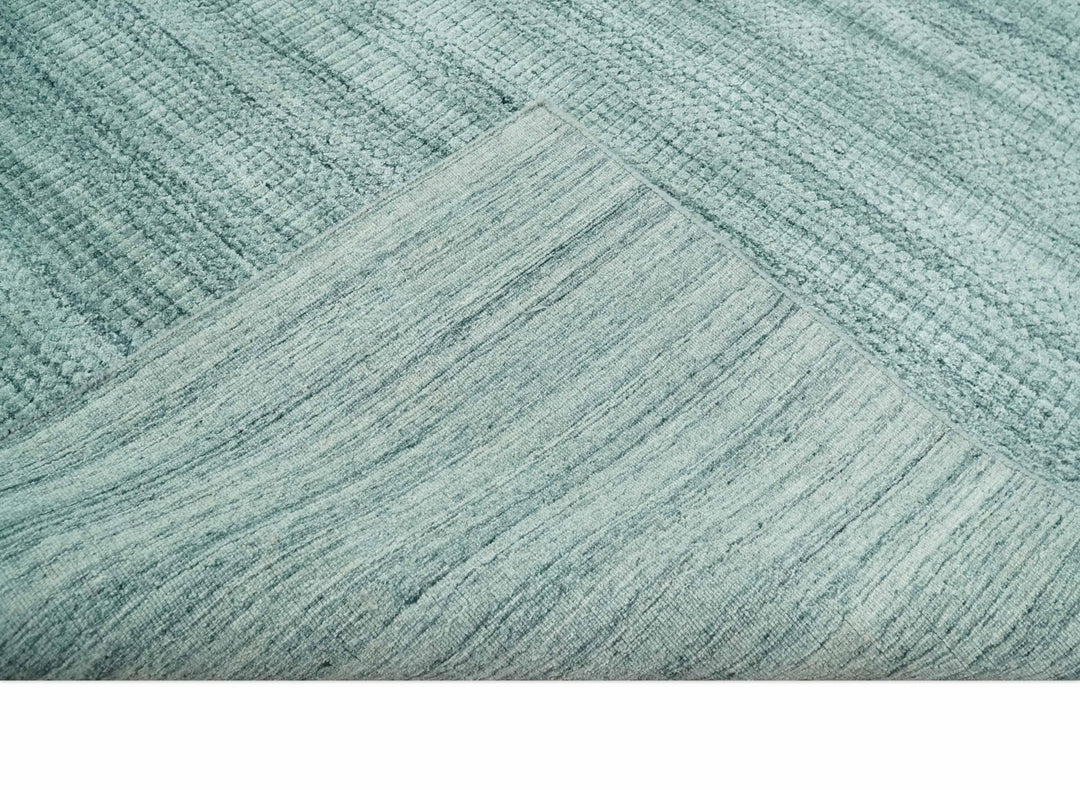 8x10 Hand Made Silver and Teal Solid Scandinavian Blended Wool Flatwoven Area Rug | KE27 - The Rug Decor
