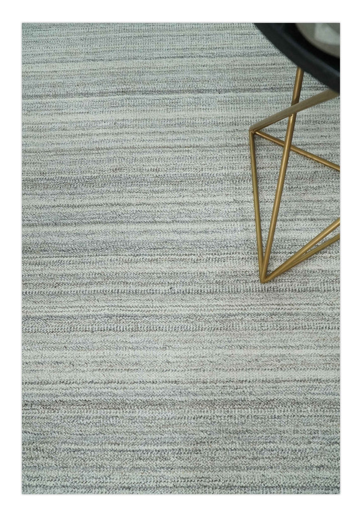 8x10 Hand Made Solid Camel, Ivory and Brown Scandinavian Blended Wool Flatwoven Area Rug | KE24 - The Rug Decor