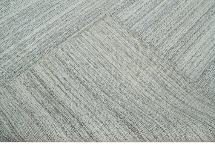 8x10 Hand Made Solid Camel, Ivory and Brown Scandinavian Blended Wool Flatwoven Area Rug | KE24 - The Rug Decor