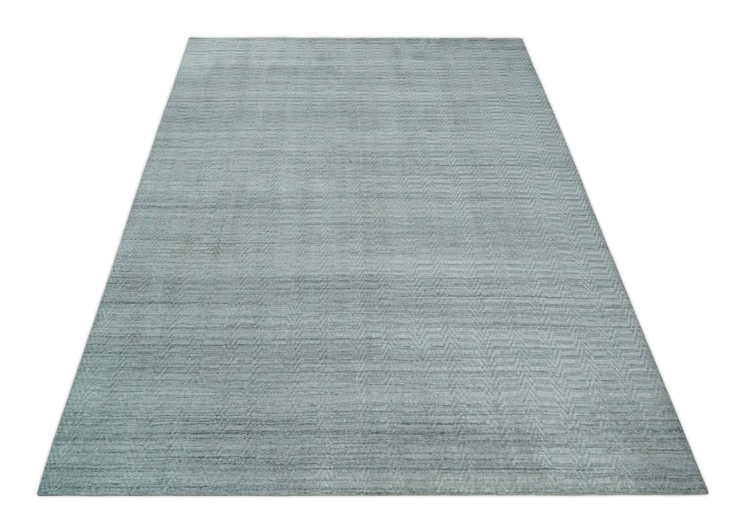 8x10 Hand Made Solid Silver, Gray and Brown Scandinavian Blended Wool Flatwoven Area Rug | KE12 - The Rug Decor