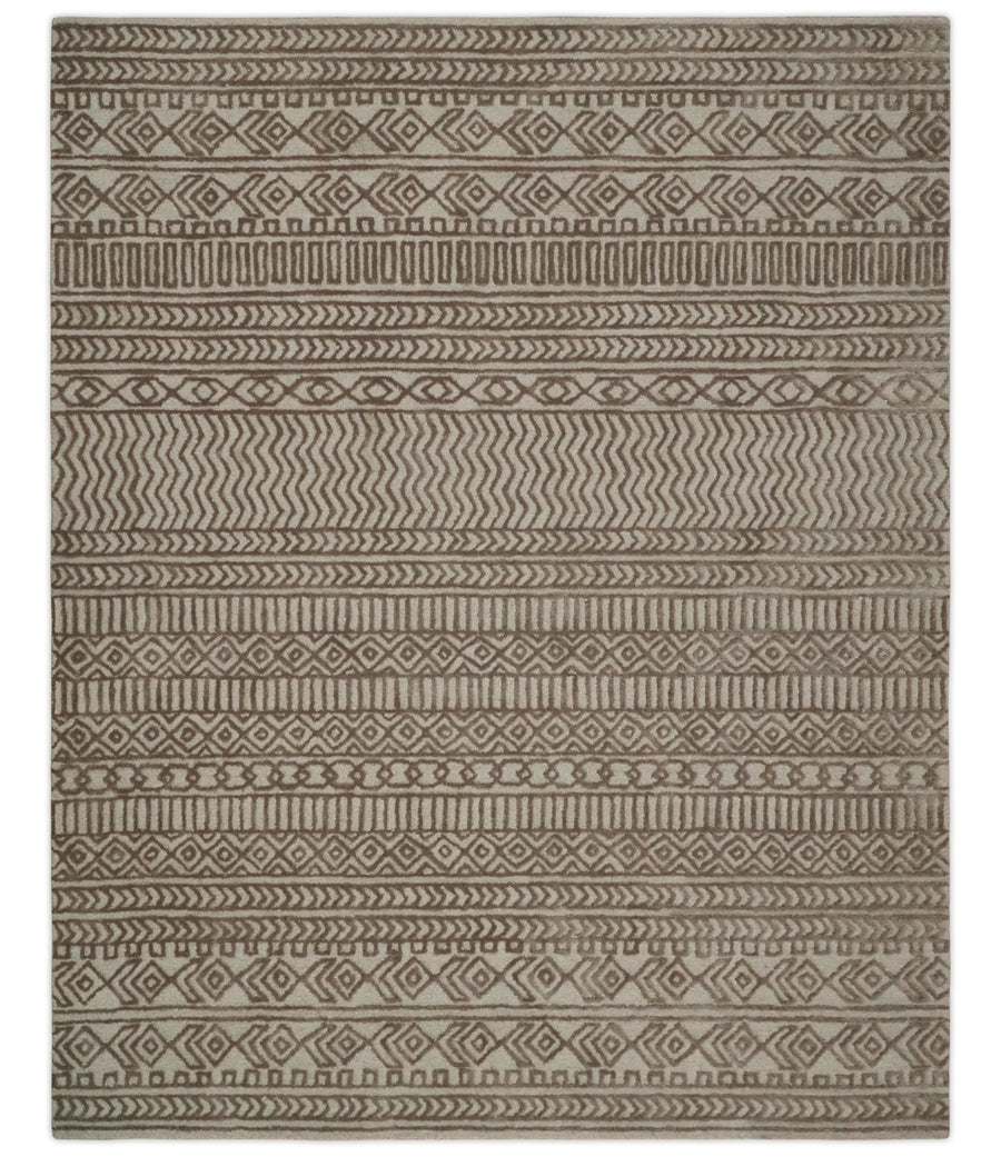 8x10 Hand Tufted Ivory and Bronze Stripes Pattern Rug Multi Size Living Room and Bedroom Rug | TRD6530810S - The Rug Decor
