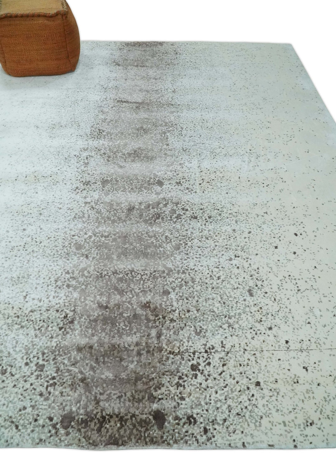 8x10 Ivory and Brown Modern Abstract Handmade Viscose Area Rug | AE33810 - The Rug Decor