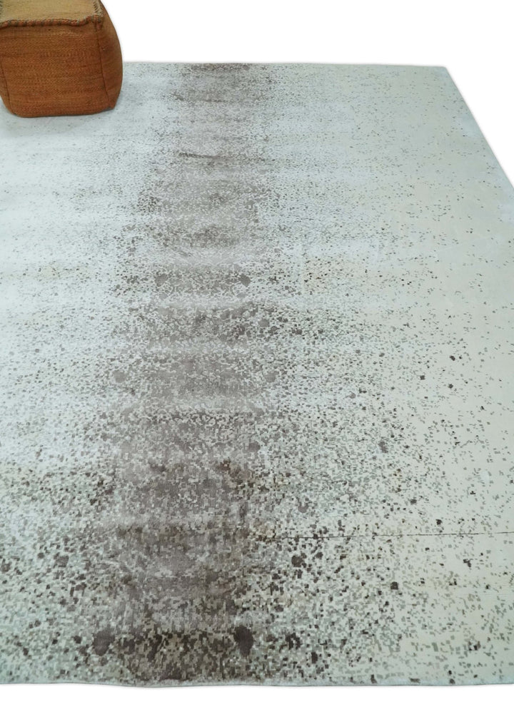 8x10 Ivory and Brown Modern Abstract Handmade Viscose Area Rug | AE33810 - The Rug Decor