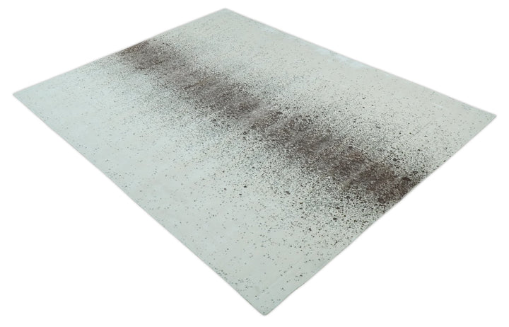 8x10 Ivory and Brown Modern Abstract Handmade Viscose Area Rug | AE33810 - The Rug Decor