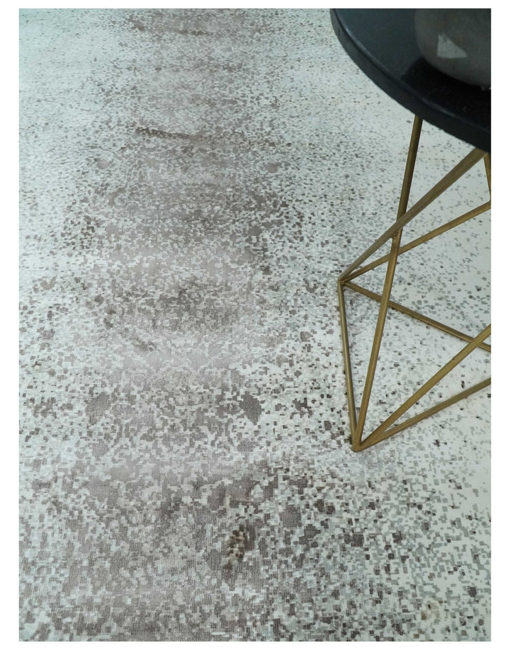 8x10 Ivory and Brown Modern Abstract Handmade Viscose Area Rug | AE33810 - The Rug Decor