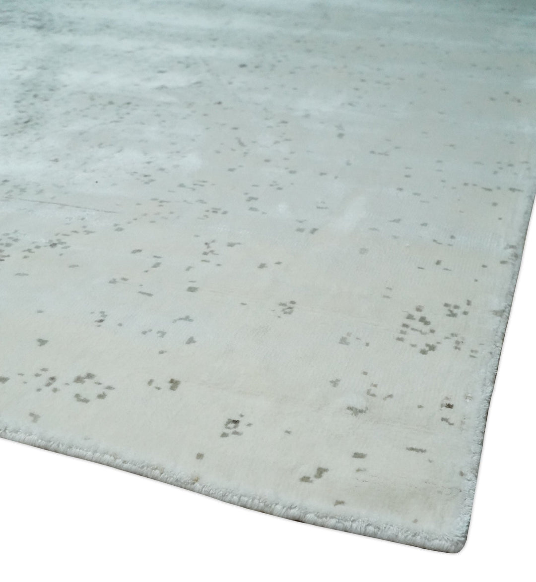 8x10 Ivory and Brown Modern Abstract Handmade Viscose Area Rug | AE33810 - The Rug Decor