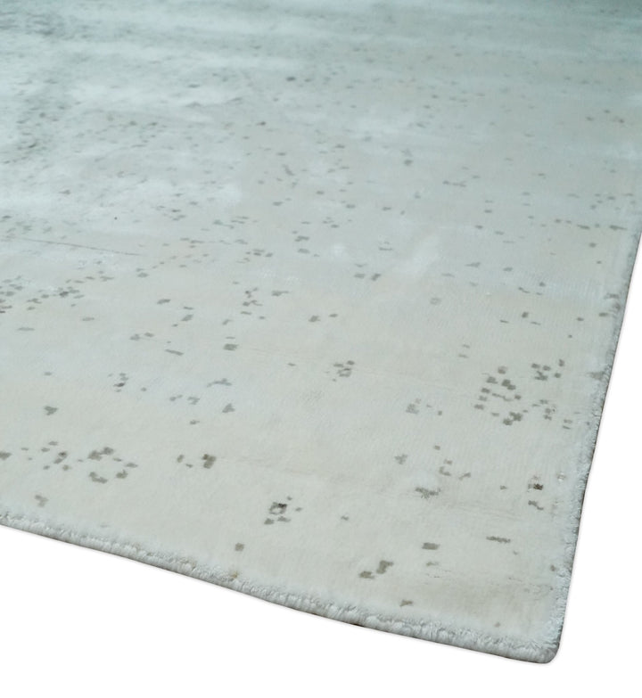 8x10 Ivory and Brown Modern Abstract Handmade Viscose Area Rug | AE33810 - The Rug Decor