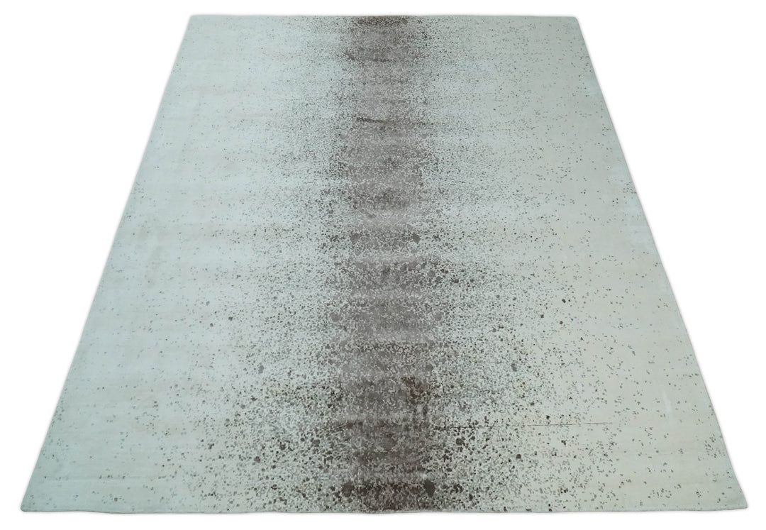 8x10 Ivory and Brown Modern Abstract Handmade Viscose Area Rug | AE33810 - The Rug Decor