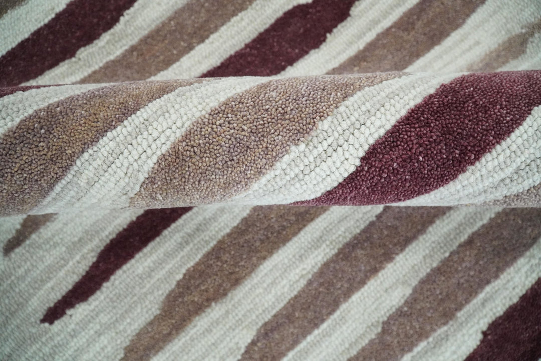 8x10 Ivory and Pink Hand Tufted Modern Scandinavian Stripe Wool Area Rug | YUK2 - The Rug Decor