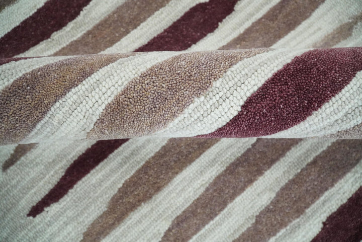 8x10 Ivory and Pink Hand Tufted Modern Scandinavian Stripe Wool Area Rug | YUK2 - The Rug Decor