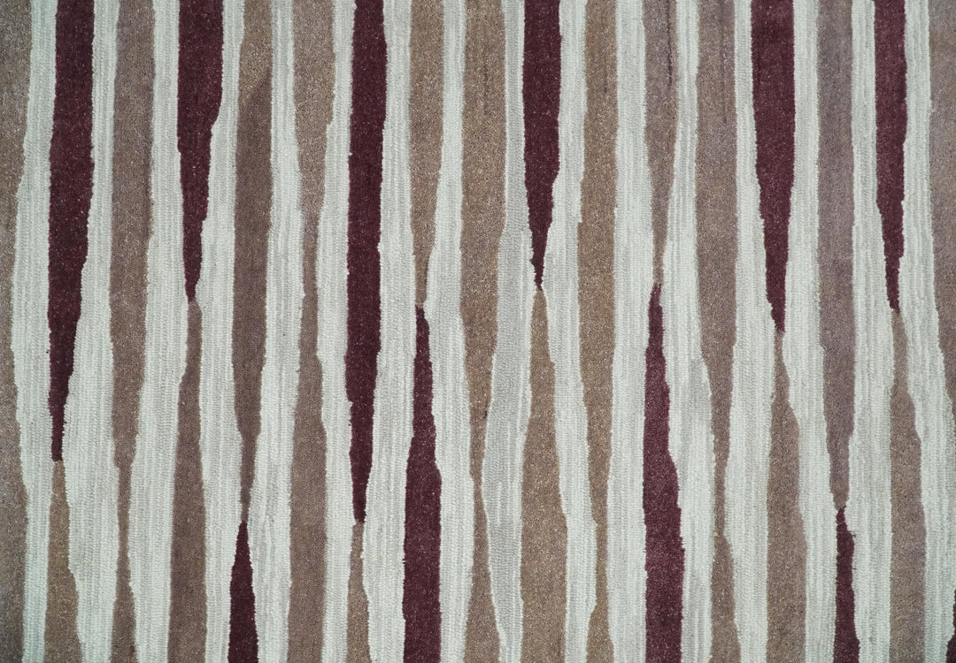 8x10 Ivory and Pink Hand Tufted Modern Scandinavian Stripe Wool Area Rug | YUK2 - The Rug Decor