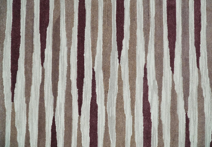 8x10 Ivory and Pink Hand Tufted Modern Scandinavian Stripe Wool Area Rug | YUK2 - The Rug Decor