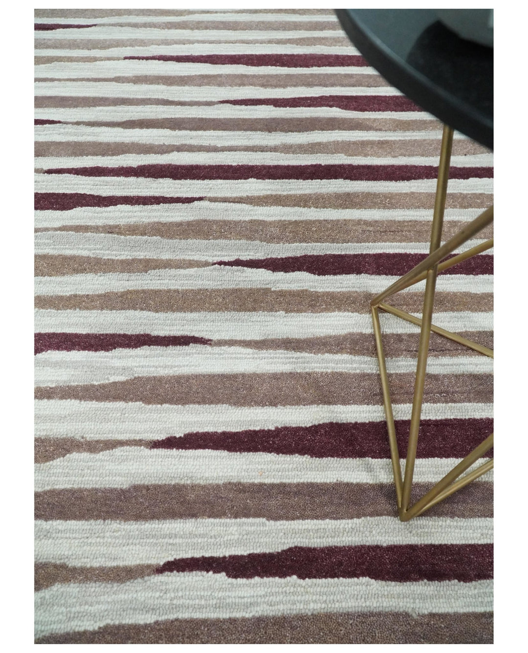 8x10 Ivory and Pink Hand Tufted Modern Scandinavian Stripe Wool Area Rug | YUK2 - The Rug Decor