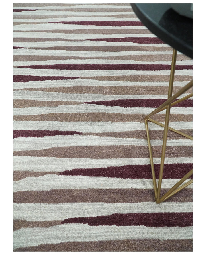 8x10 Ivory and Pink Hand Tufted Modern Scandinavian Stripe Wool Area Rug | YUK2 - The Rug Decor