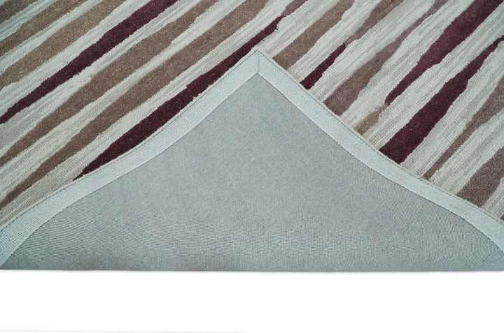 8x10 Ivory and Pink Hand Tufted Modern Scandinavian Stripe Wool Area Rug | YUK2 - The Rug Decor