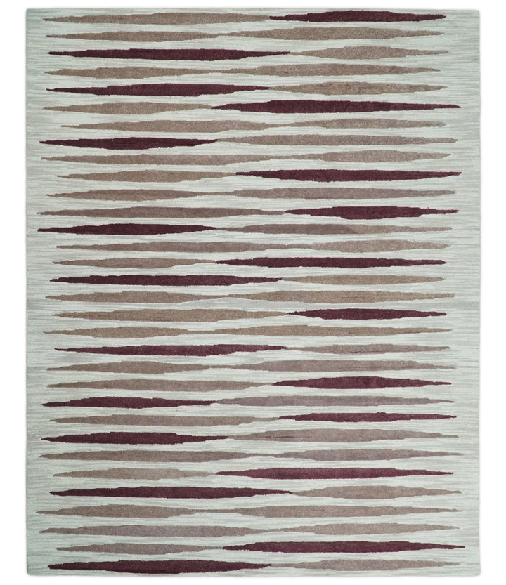 8x10 Ivory and Pink Hand Tufted Modern Scandinavian Stripe Wool Area Rug | YUK2 - The Rug Decor