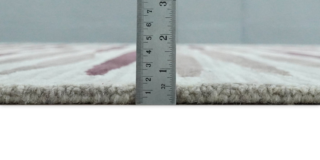 8x10 Ivory and Pink Hand Tufted Modern Scandinavian Stripe Wool Area Rug | YUK2 - The Rug Decor