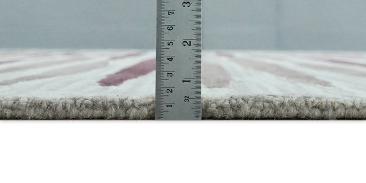 8x10 Ivory and Pink Hand Tufted Modern Scandinavian Stripe Wool Area Rug | YUK2 - The Rug Decor