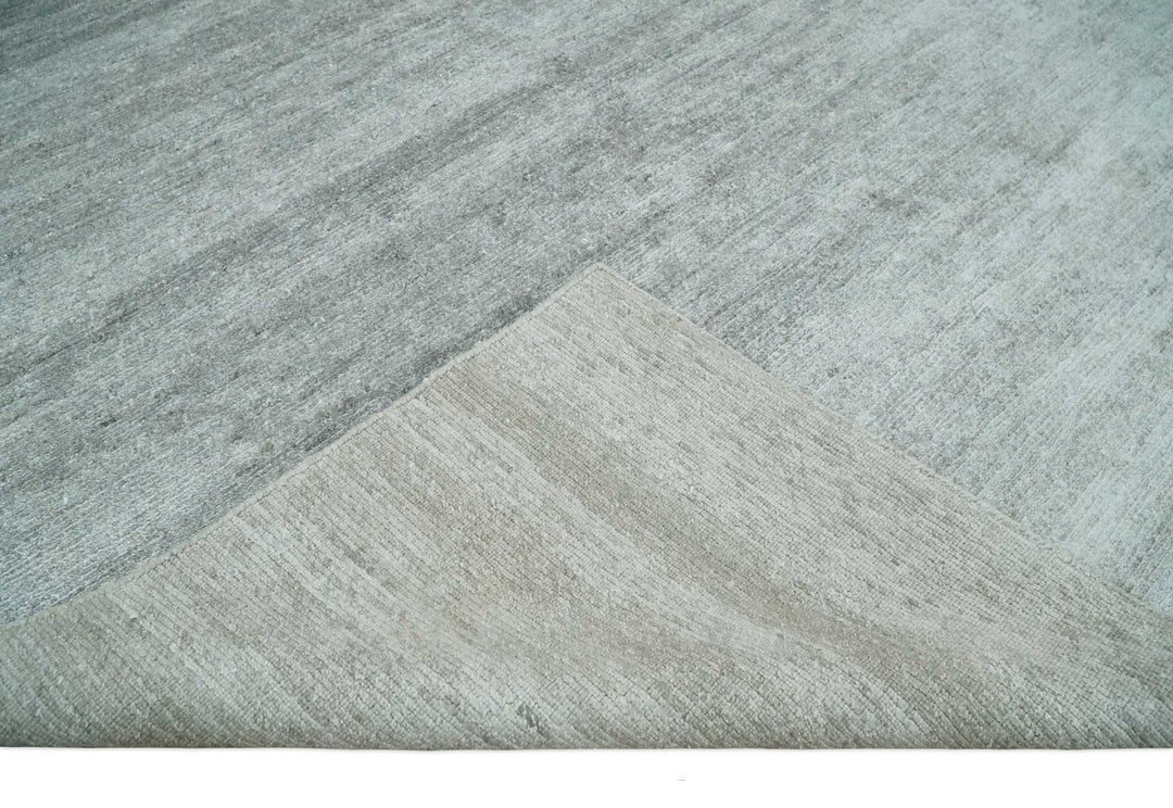 8x10 Ivory and Silver Blended Hand Loomed Modern Scandinavian Art Silk Area Rug - The Rug Decor