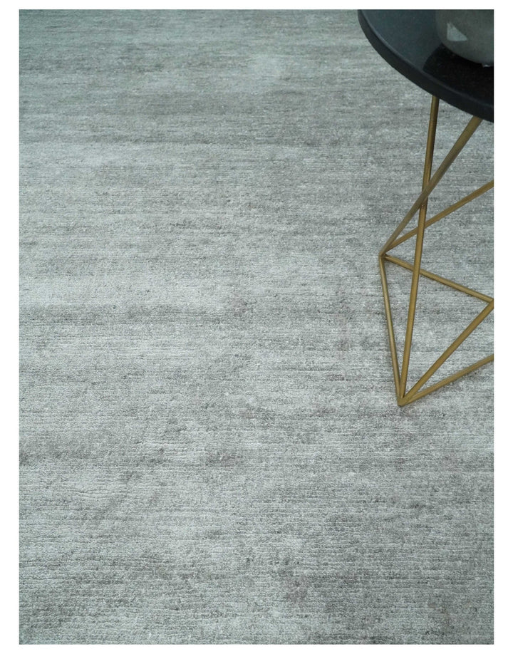 8x10 Ivory and Silver Blended Hand Loomed Modern Scandinavian Art Silk Area Rug - The Rug Decor