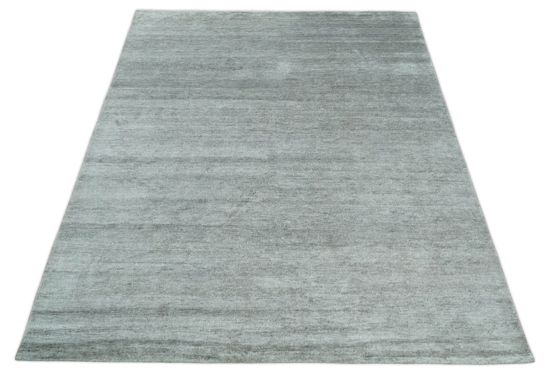 8x10 Ivory and Silver Blended Hand Loomed Modern Scandinavian Art Silk Area Rug - The Rug Decor