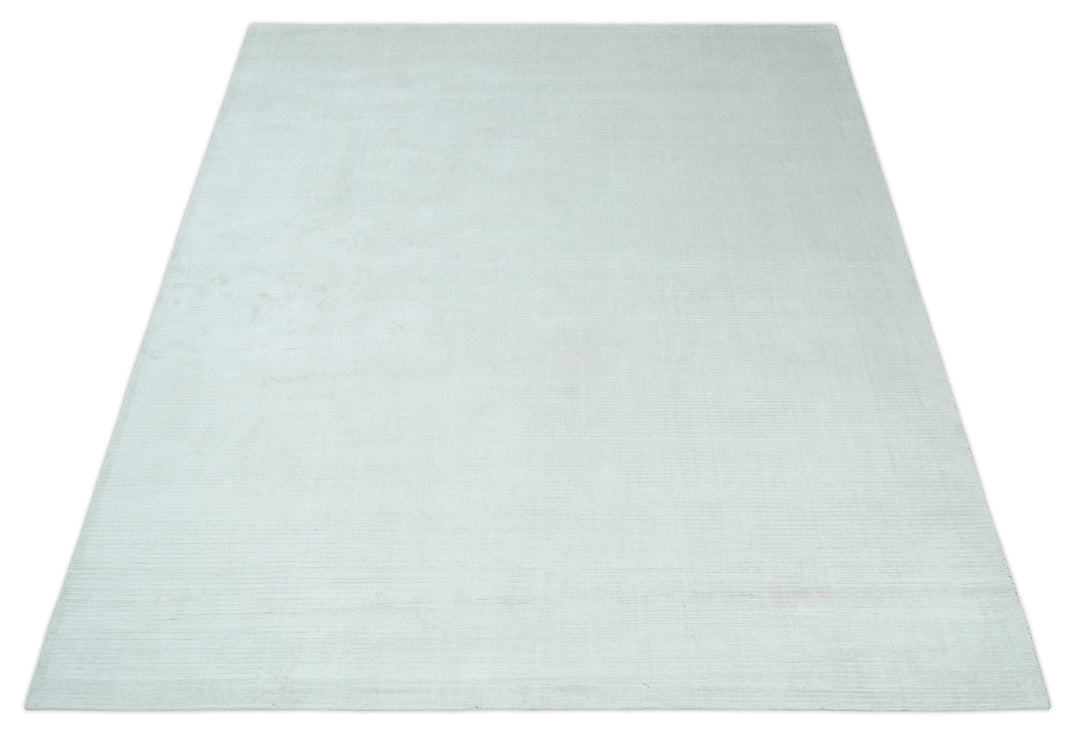 8x10 Ivory and Silver Hand Loomed Modern Scandinavian Art Silk Area Rug - The Rug Decor