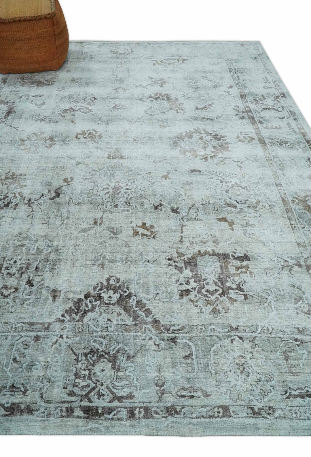 8x10 Ivory, Brown and Gray Modern Oushak Handmade Art Silk Area Rug - The Rug Decor