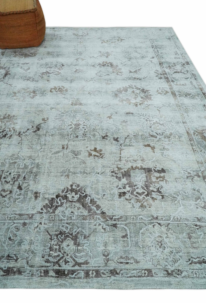 8x10 Ivory, Brown and Gray Modern Oushak Handmade Art Silk Area Rug - The Rug Decor