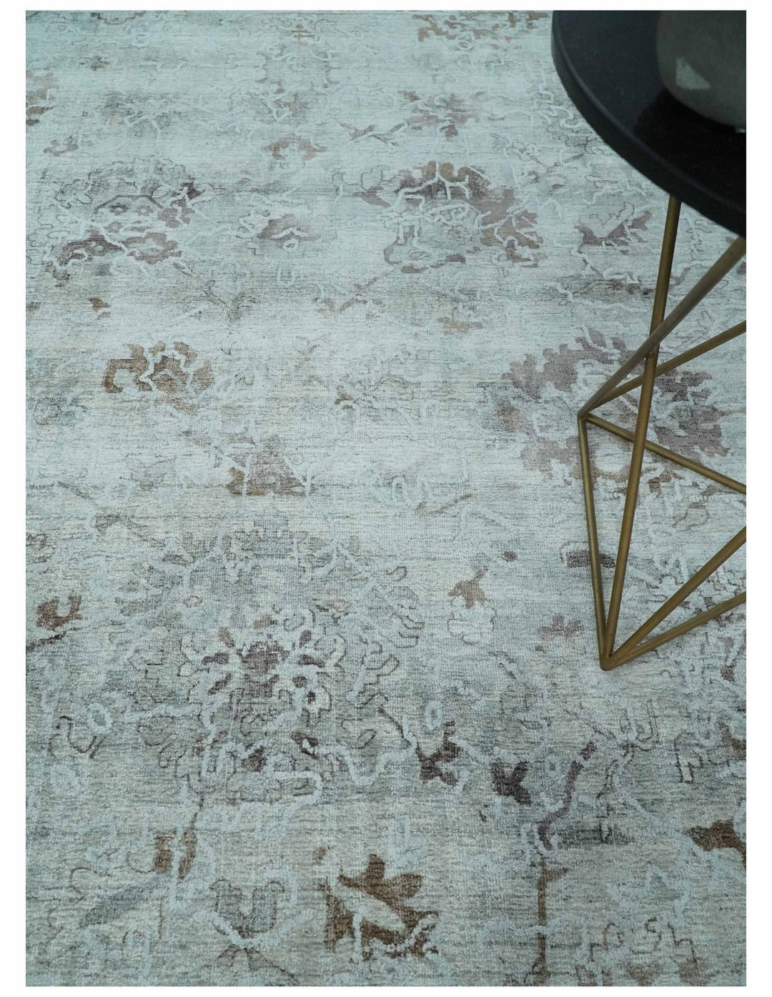 8x10 Ivory, Brown and Gray Modern Oushak Handmade Art Silk Area Rug - The Rug Decor