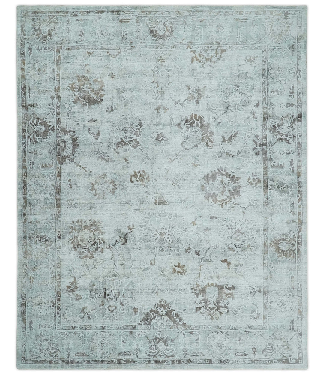 8x10 Ivory, Brown and Gray Modern Oushak Handmade Art Silk Area Rug - The Rug Decor