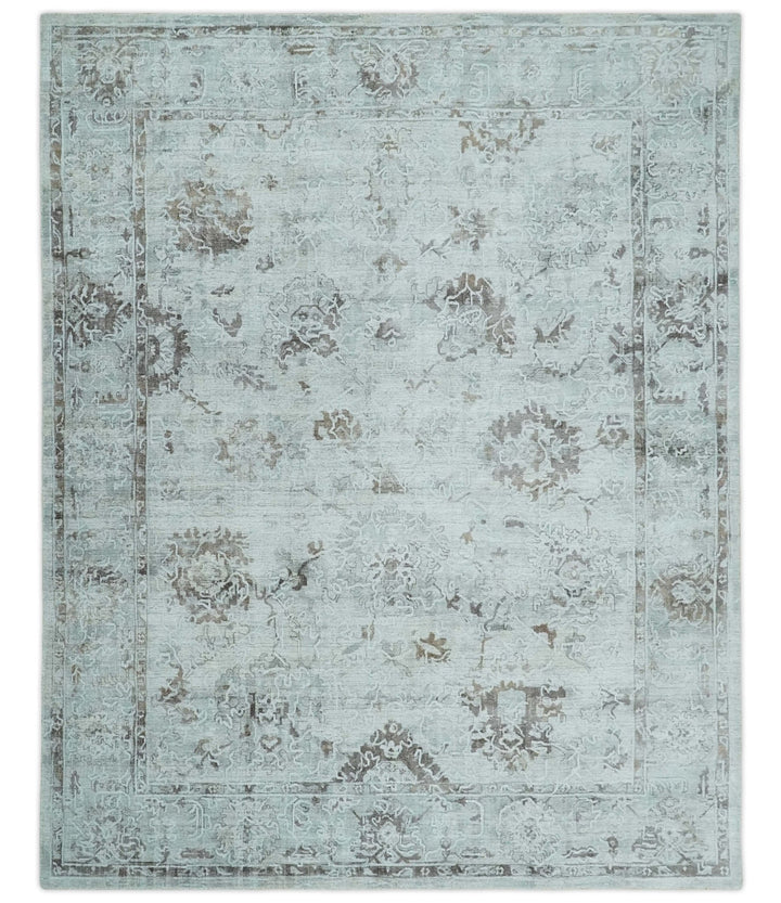 8x10 Ivory, Brown and Gray Modern Oushak Handmade Art Silk Area Rug - The Rug Decor