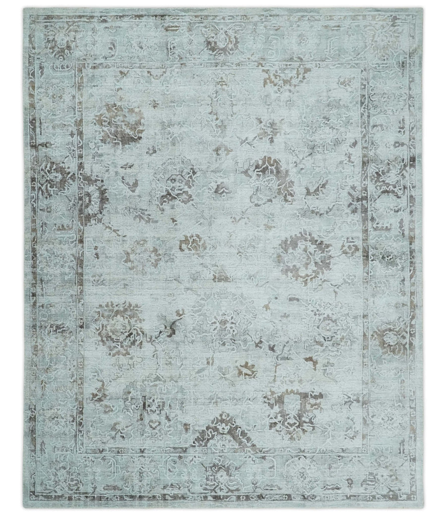 8x10 Ivory, Brown and Gray Modern Oushak Handmade Art Silk Area Rug - The Rug Decor